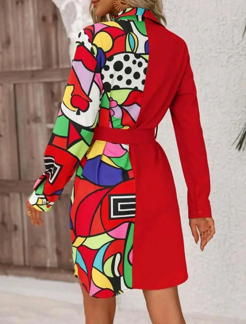 Vestido camisero con cinturón con estampado completo para mujer (color  multicolor, Talla: L)